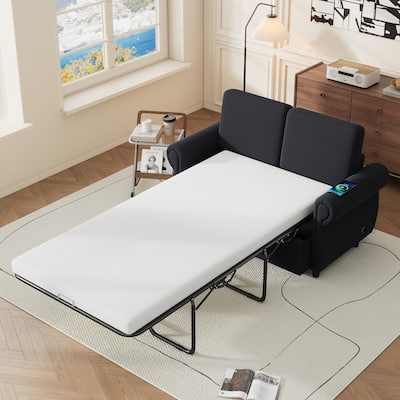Compact Pull-Out Sofa Bed with Twin Memory Foam Mattress and USB Charging Ports, Perfect for Small Spaces