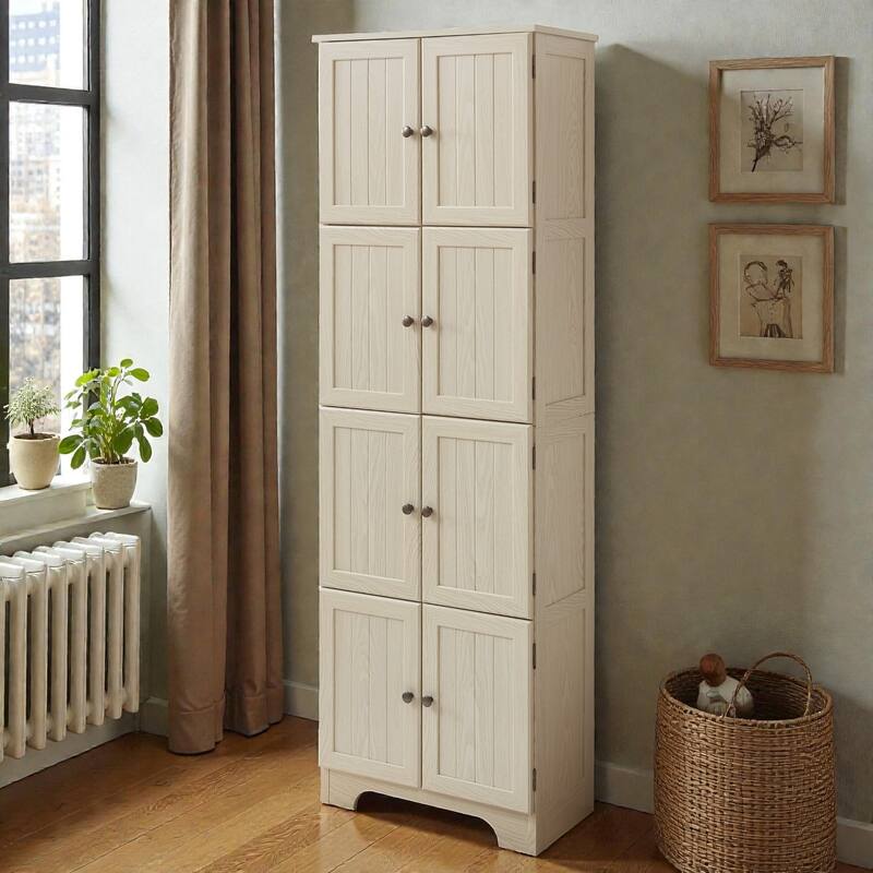 72.4 in Tall Storage Cabinet with 8 Doors and 4 Shelves, Freestanding Bookshelf Pantry Cabinet for Living Room
