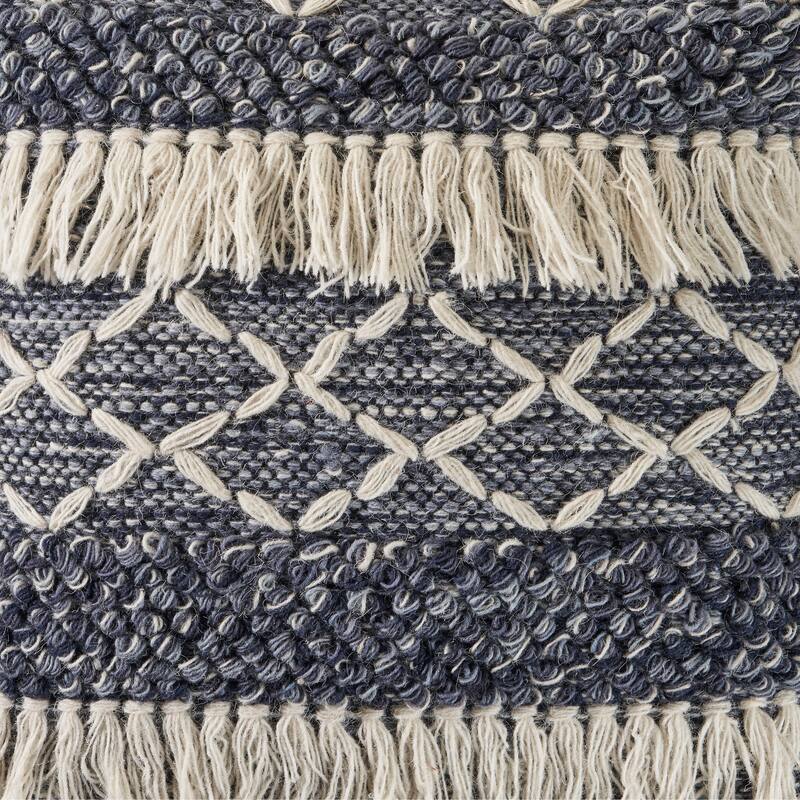Sevita Navy and Ivory Textured with Fringe Throw Pillow