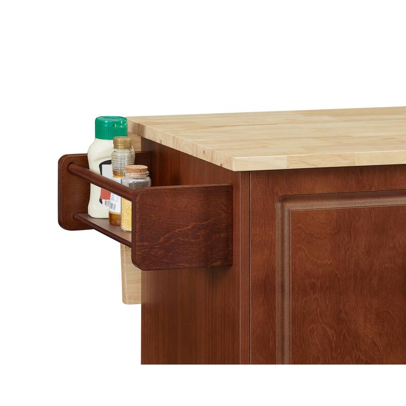 Portable Wooden Kitchen Island Cart Large Capacity with 3 Drawers, Folding Table Spice Rack and Towel Rack, for Small Spaces