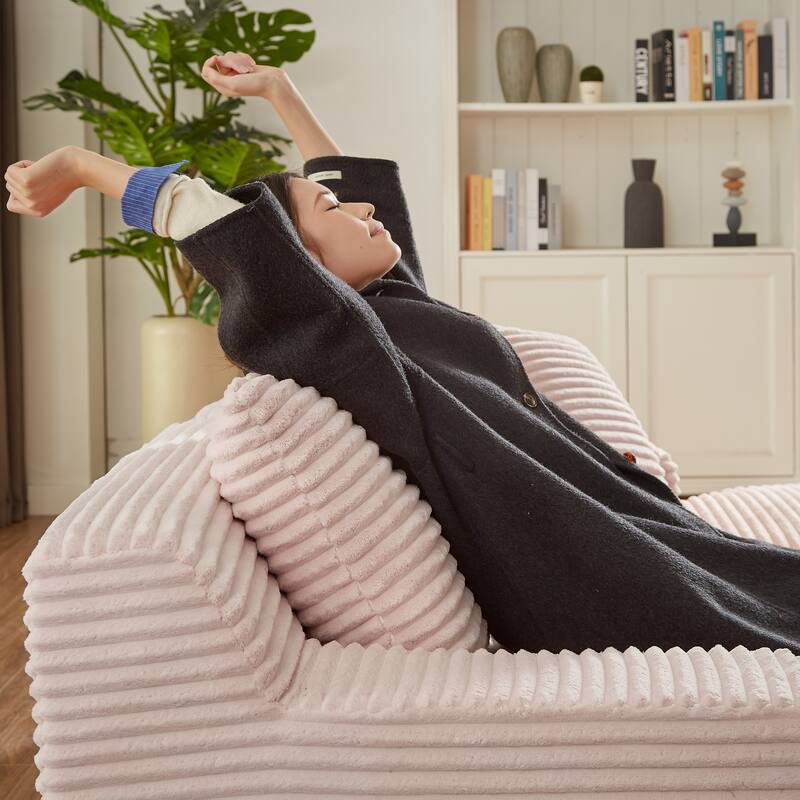 Corduroy Upholstery Cloud Modular Sectional Sofa with Chaise and Pillows, All-Foam Compression Design