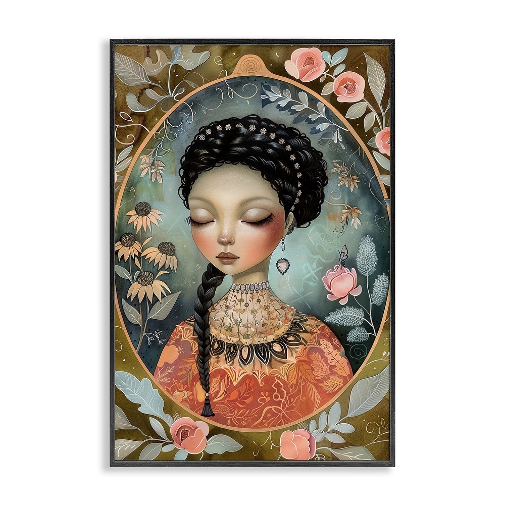 Stupell Floral Edged Portrait of Woman Framed Giclee Art Design By The Dutch Lady