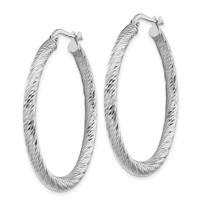 Curata 14k 3x30 White Gold Sparkle Cut Round Hoop Earrings - 39.5x37.25mm Wide 3mm Thick