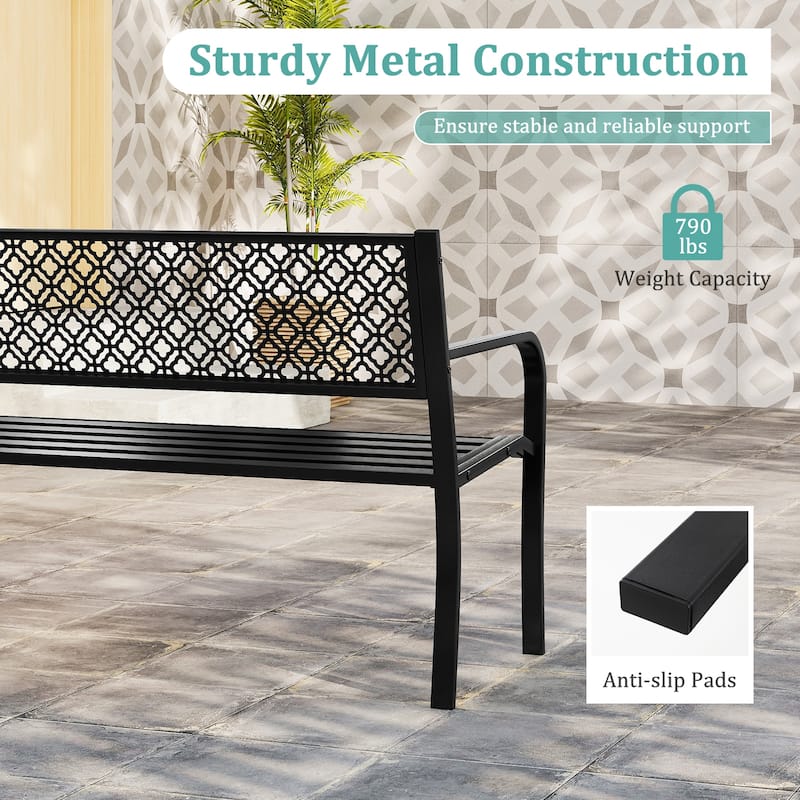 Metal Garden Bench with Lattice Backrest and 790 lbs. Weight Capacity - 50" L x 23" W x 32" H