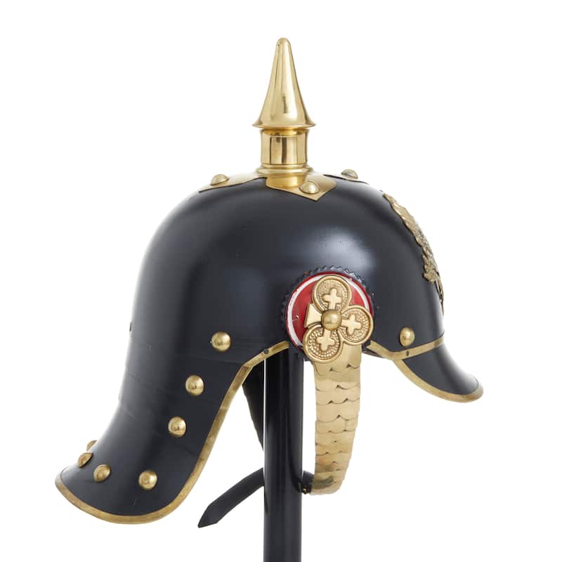 Black Iron Vintage Spartan Helmet with Stand - 9 x 12 x 20