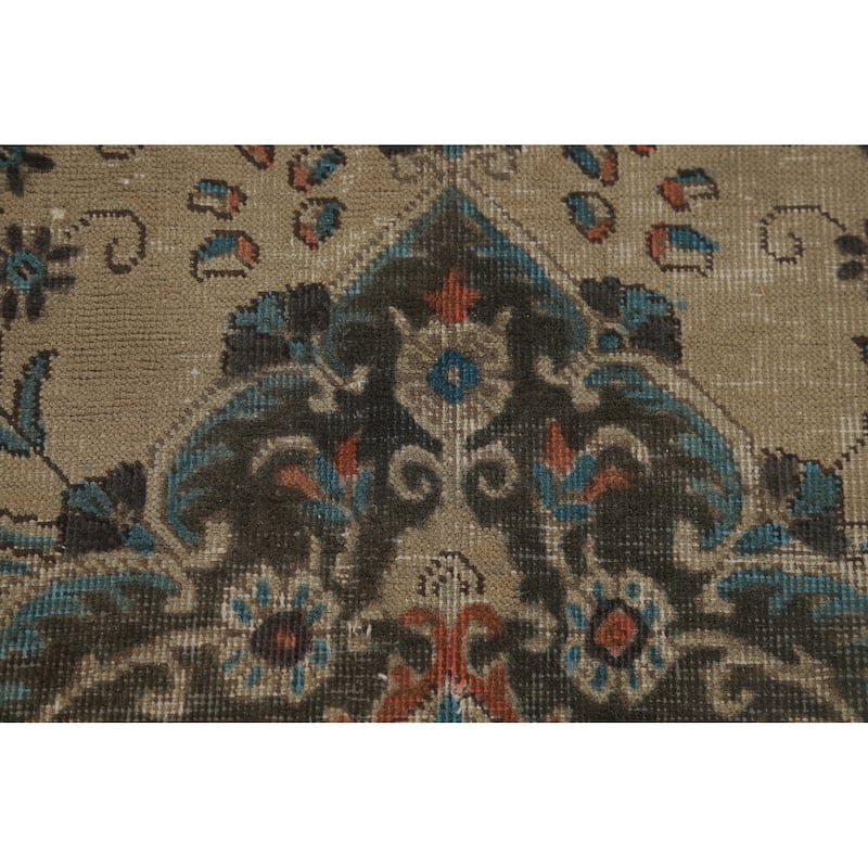 Distressed Tabriz Persian Rug Handmade Floral Wool Carpet - 9'5" x 12'4"