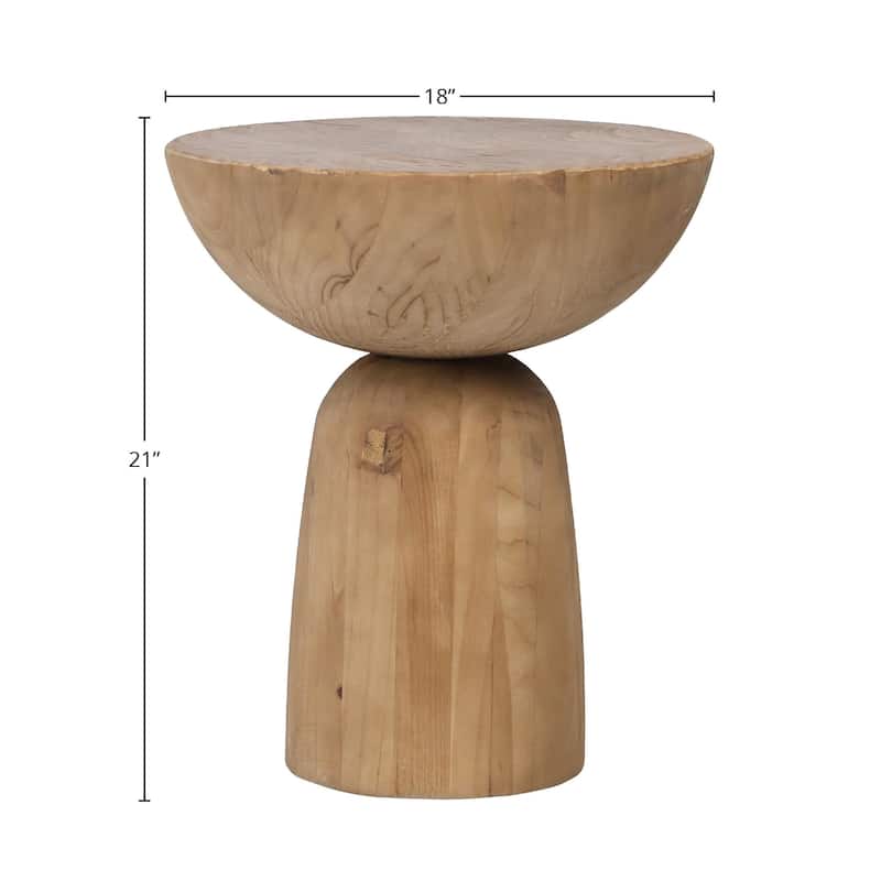 Balak Reclaimed Pine Round Modern Hourglass Side Table, Natural Pine