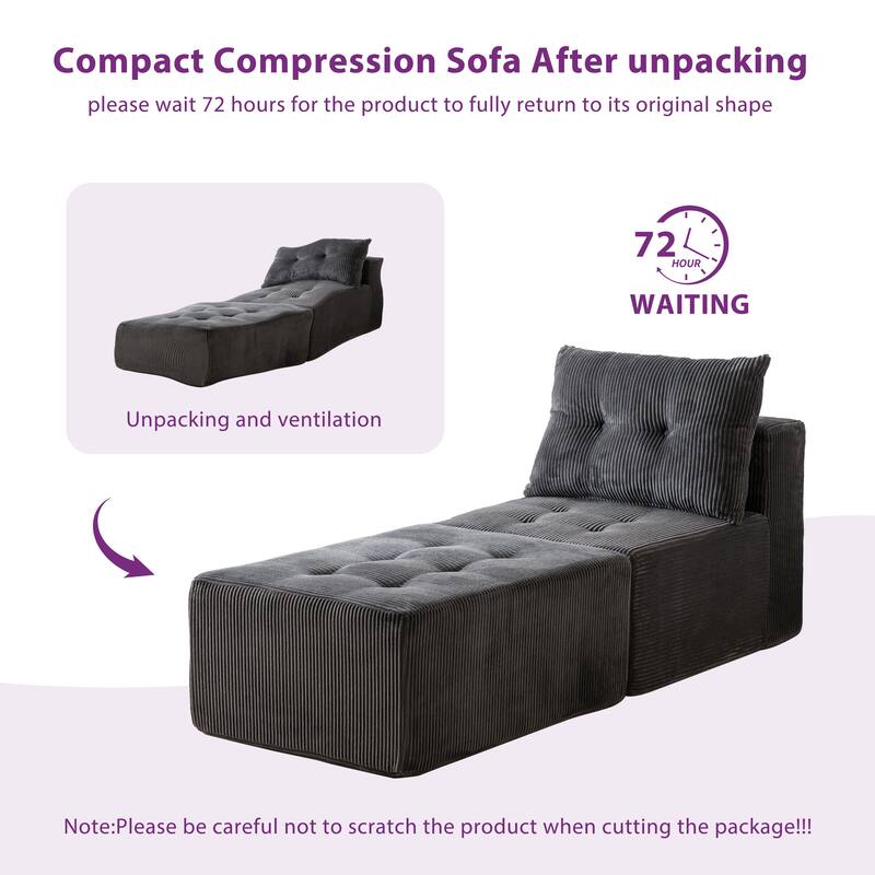 Modular Sectional Corduroy Chaise Lounge - 64.5"D x 28.3"W x 26.3"H