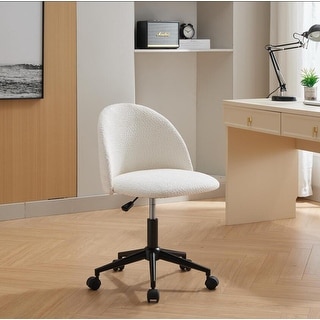 Boucle Office Chair Desk Chair, Mid-Back Adjustable Swivel Computer Chair with Black Legs ...