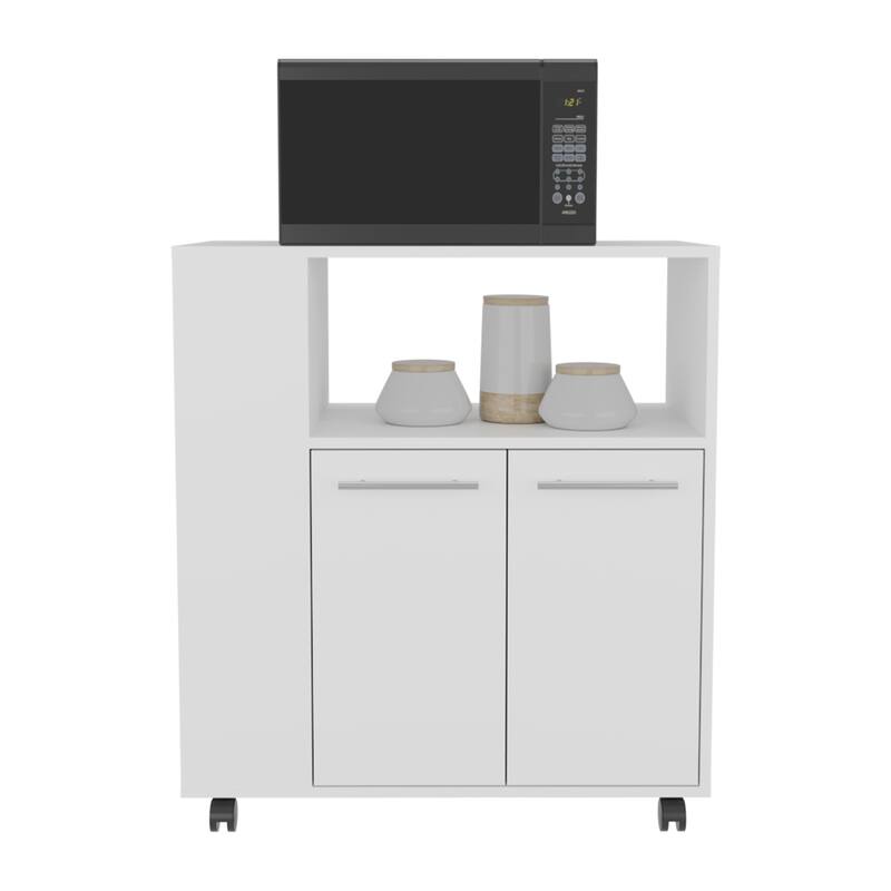 Kitchen cart, 2 Doors, 3 Shelves, 4 Wheels - White