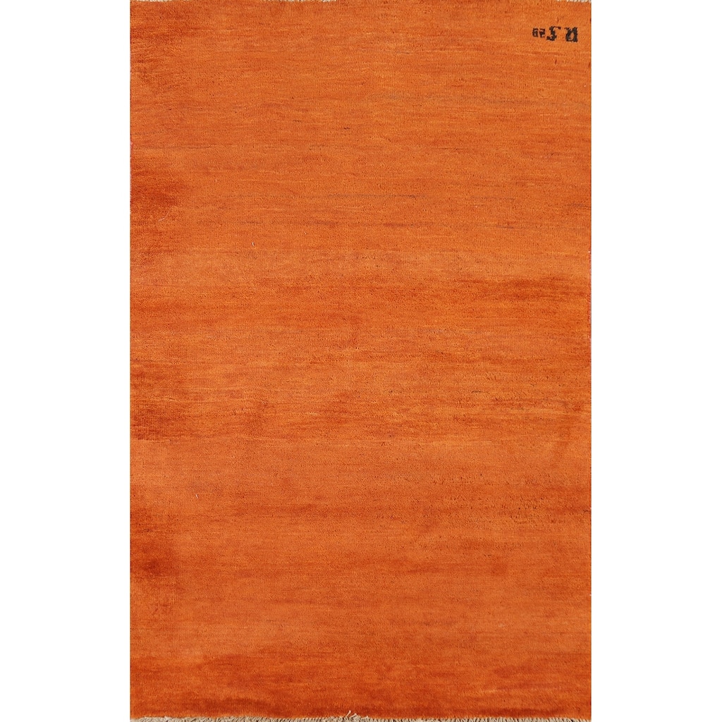 Orange Modern Gabbeh Foyer Rug Solid Hand-Knotted Wool Carpet - 3'1" x 4'11"