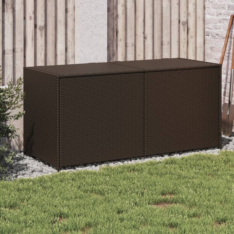 vidaXL Patio Storage Box Poly Rattan 70.9"x35.4"x27.6" Gray - Brown 2