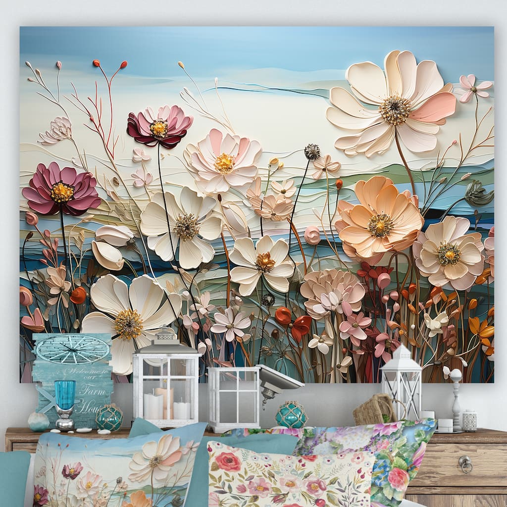 Designart "White Morning Glory Flower Field" Flower Field Wall Art
