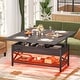 preview thumbnail 13 of 27, Lift Top Coffee Table with LED Lights and USB Port, Modern Farmhouse Convertible Dining Table