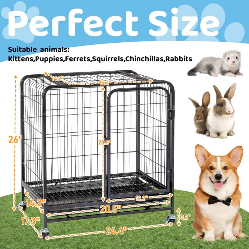 Black Metal Pet Crate Cage Kennel With Wheels
