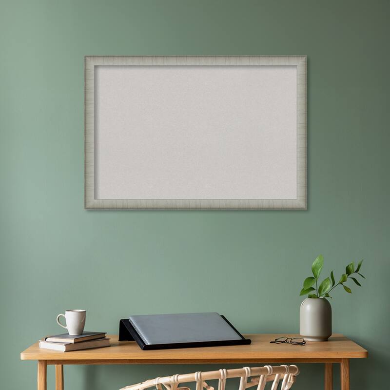 Elegant Brushed Pewter Narrow Framed Grey Corkboard Bulletin Board