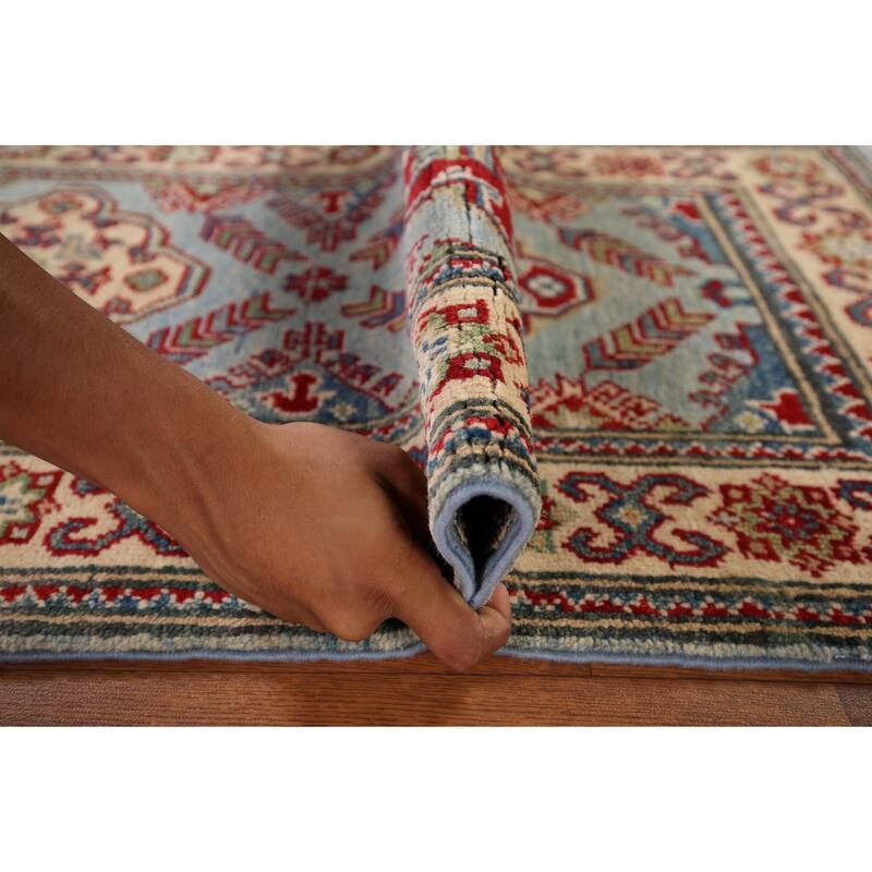 Light Blue Kazak Oriental Runner Rug Handmade Wool Carpet - 2'1" x 5'10"