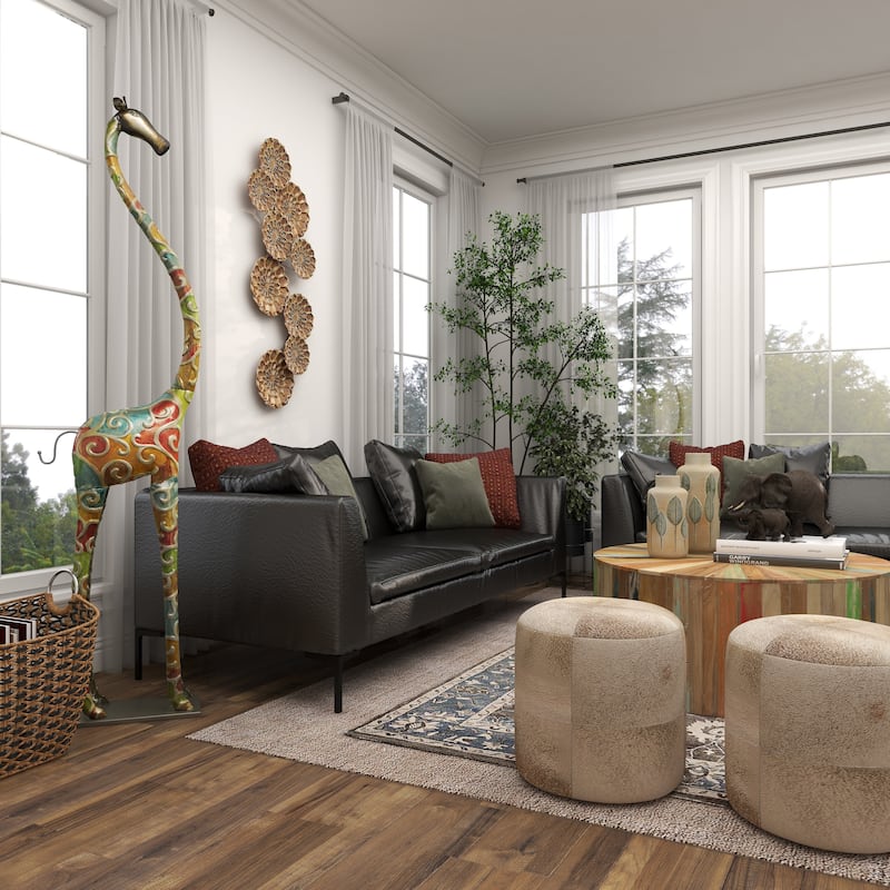 Vibrant Handmade Safari Animal Sculpture Collection - Wood or Metal Elephant & Giraffe for Indoor & Outdoor Decor