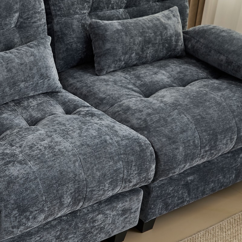 Blue Loveseat 2-Seater Sofa Couch with 2 Pillows, 4-Position Reclining Sleeper Sofa Couch with Adjustable Backrest