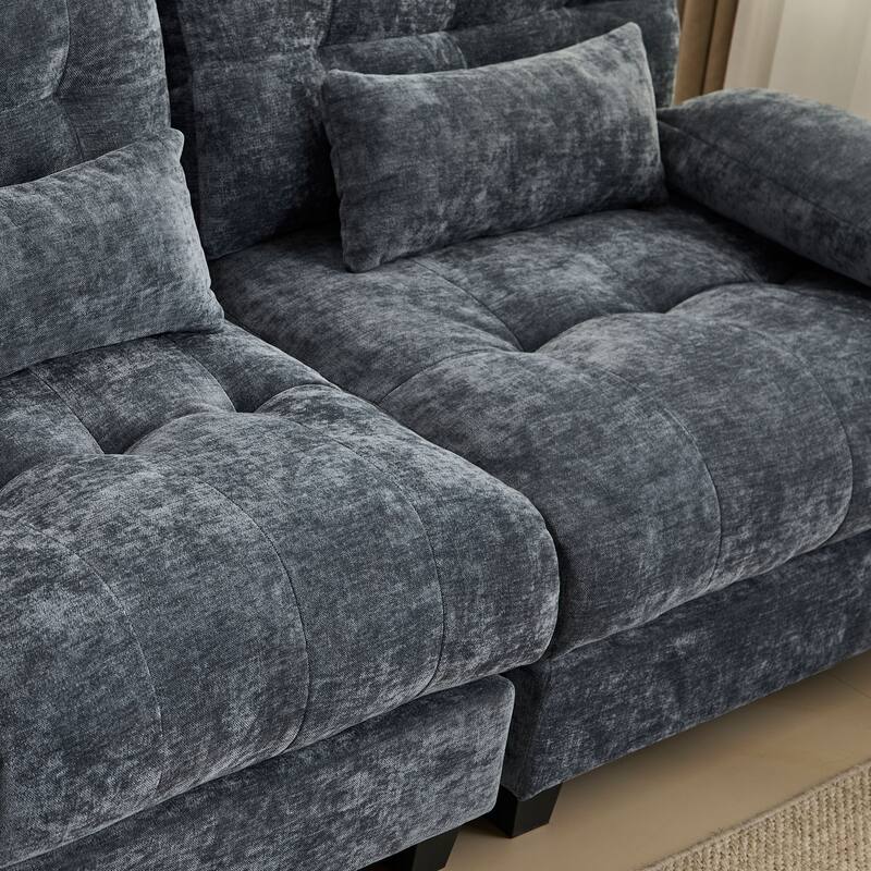 GDFStudio - 4-Piece Adjustable Backrest 67" Chenille Loveseat Sofa with 2 Throw Pillows