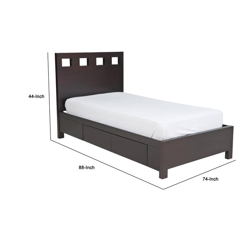 Yee California King Size Platform Bed, Cut Out Panel, Espresso Brown Wood