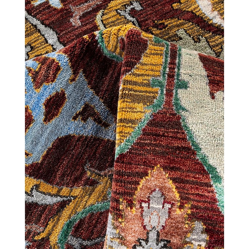Ikat One-of-a-Kind Hand-Knotted Area Rug, Red - 9' 1" x 12' 4"