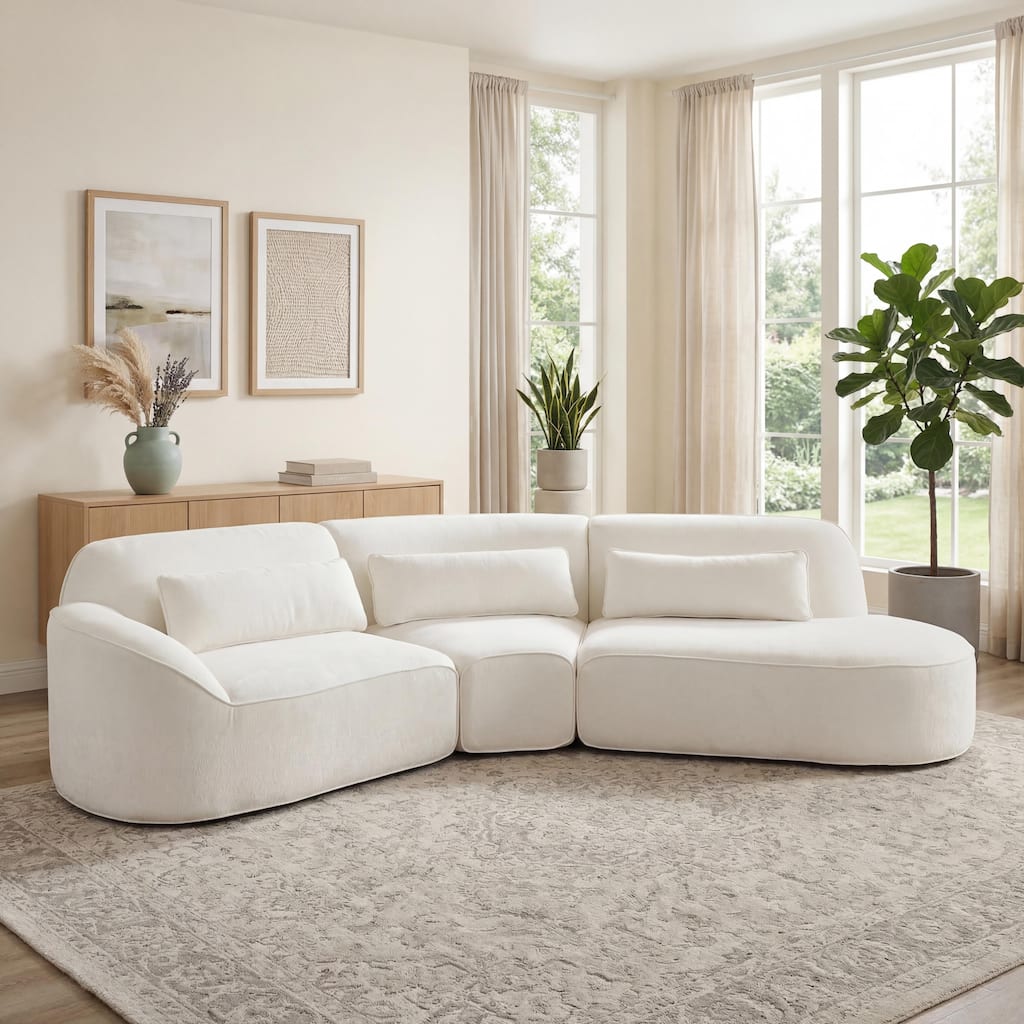 Christopher Knight Home - Modern 3-Piece Curved Sectional Sofa Set with Fully Compressed Right Hand Facing & Chaise Lounge