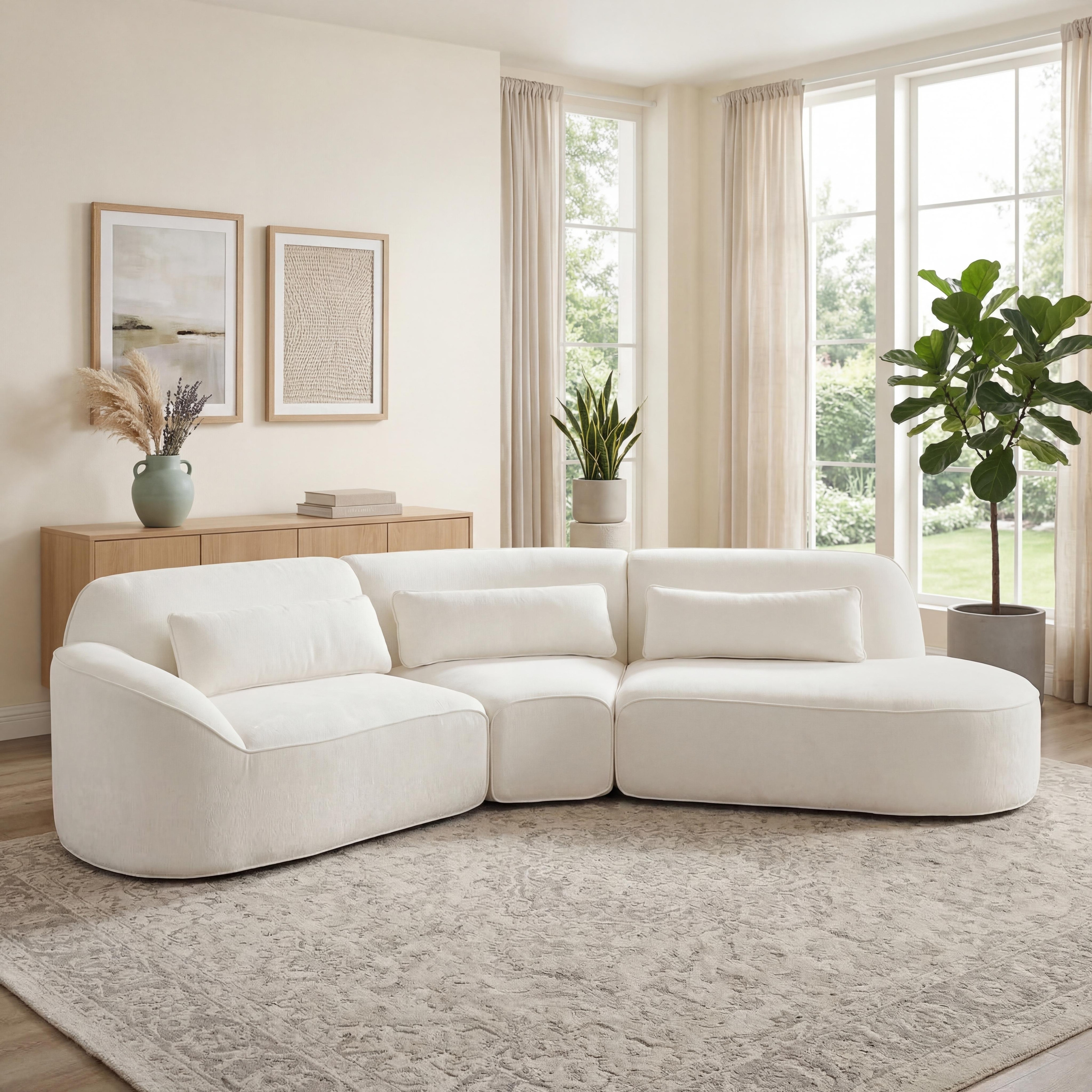 Christopher Knight Home - Modern 3-Piece Curved Sectional Sofa Set with Fully Compressed Right Hand Facing & Chaise Lounge