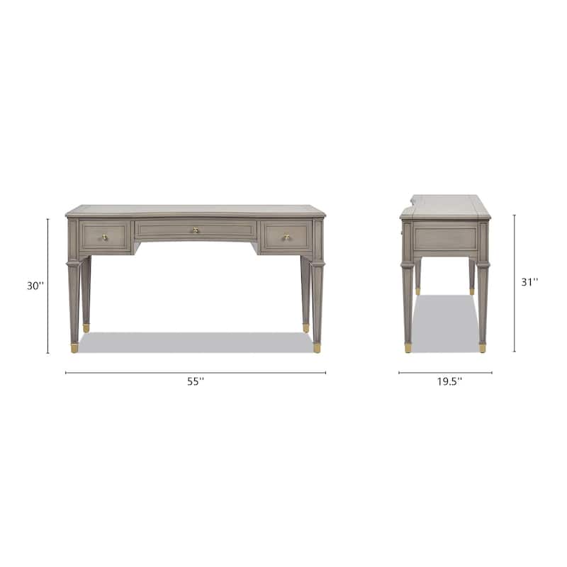 Jennifer Taylor Home Dauphin 55" Solid Wood 3-Drawer Gold Accent Executive Desk