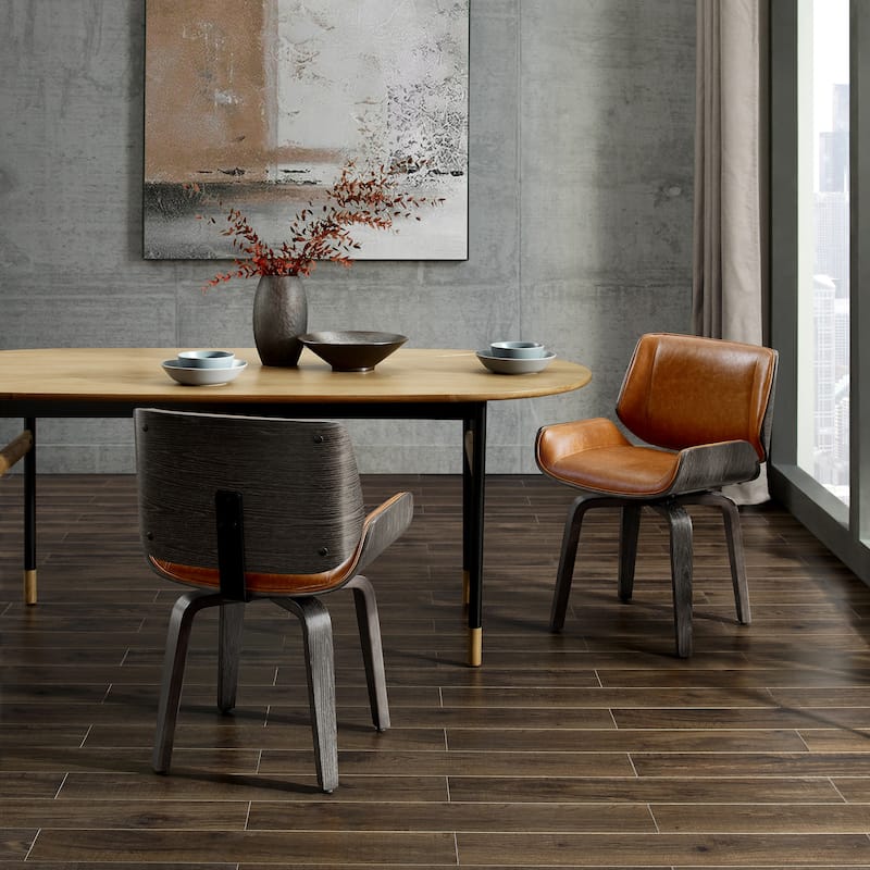 Art Leon Mid-century Faux Leather Swivel Bentwood Dining Chair