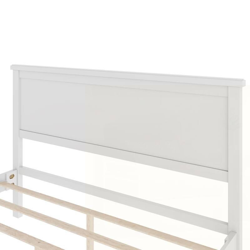 Wood Platform Bed with Headboard and Wood Slat Support