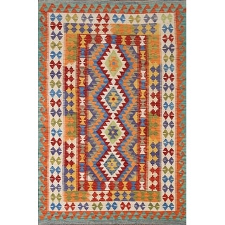 Multicolor Reversible Kilim Area Rug Hand-Woven Wool Carpet - 5'6