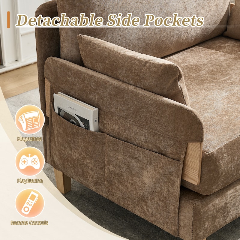 Chenille 3-in-1 Convertible Sofa Bed Chair with 3 Pillows and Storage Pockets
