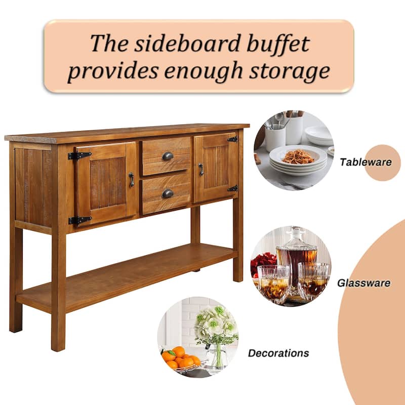 olid Wood Sideboard Console Table with 2 Drawers and Cabinets