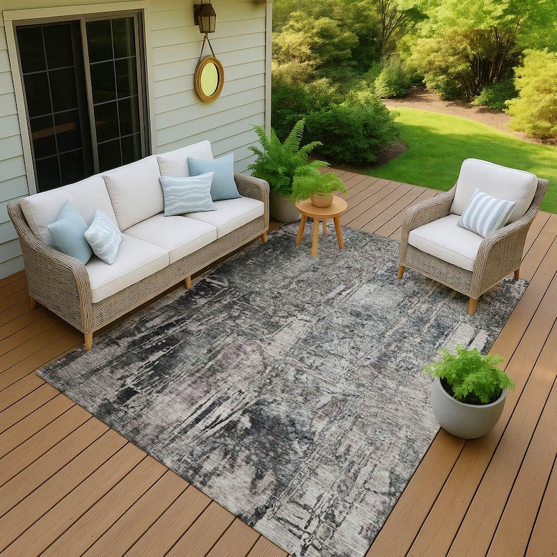 Machine Washable Indoor/ Outdoor Abstract Modern Chantille Rug - Gray - 10' x 14'