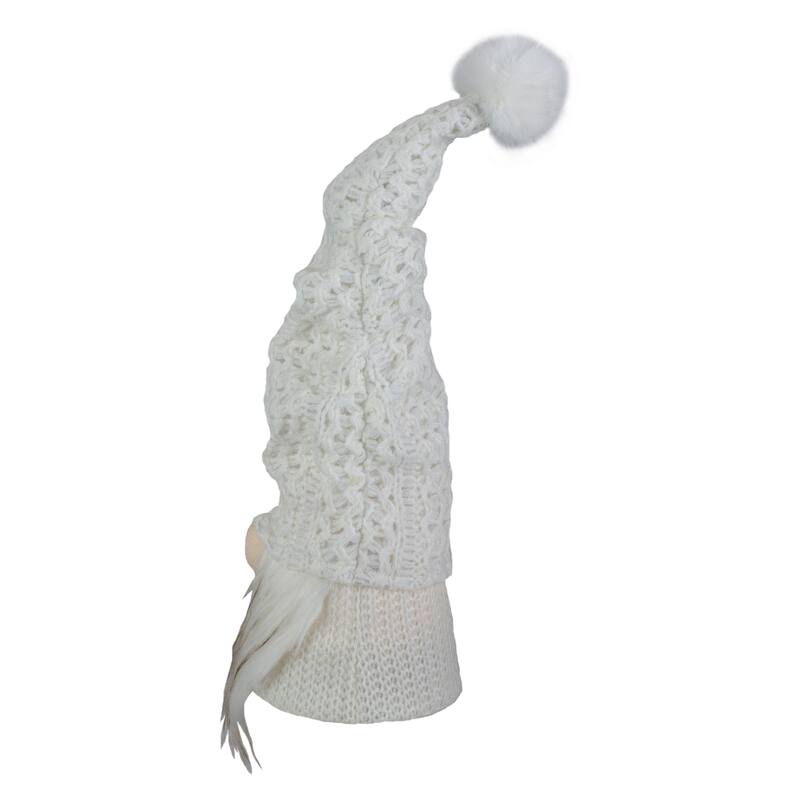 16" LED Lighted White Knit Gnome Christmas Figure