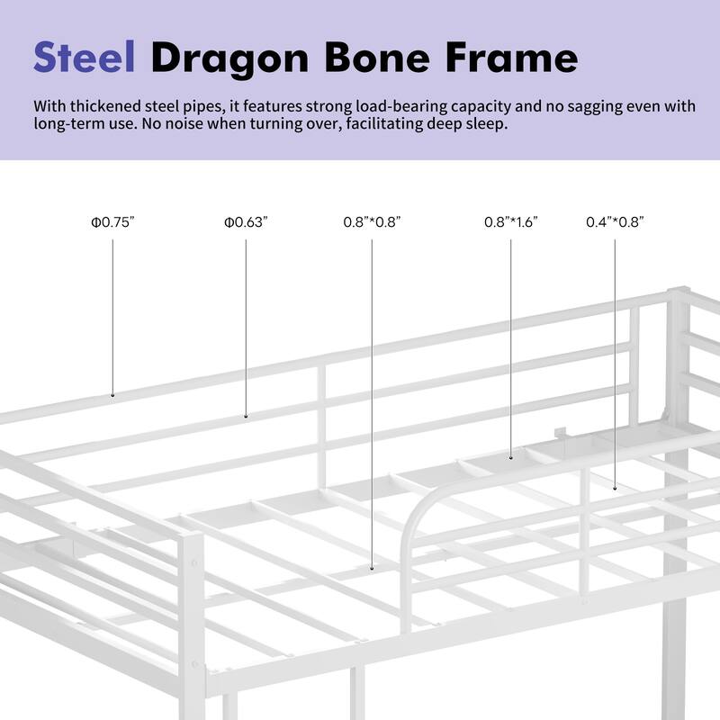 Bunk Bed Twin Over Twin, Heavy Duty Metal Bunk Twin Bed Frames with Safety Guard Rails & Ladder