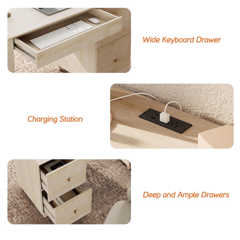 WAMPAT Executive Desk with 5 Drawers, 58 Inch Wide for Home Office