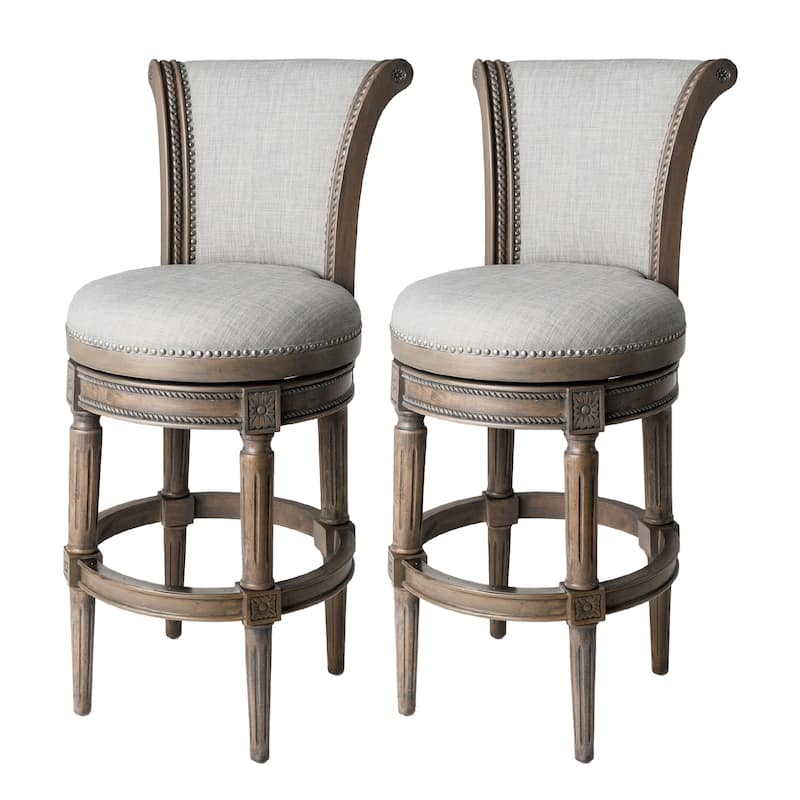 Maven Lane 31" Pullman Swivel Bar Height Kitchen Stool - Set of 2 - Fabric Reclaimed Oak