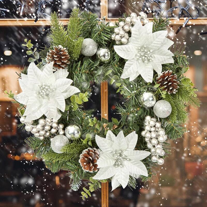 16 Inch Christmas Wreath for Front Door Fireplace Wall Window - N/A - Silver