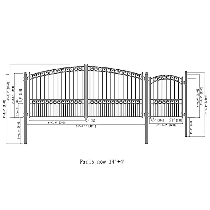ALEKO Steel Dual Paris Style Driveway 14 ft with Pedestrian Gate - 14 ft x 6 ft / 5 ft x 4 ft