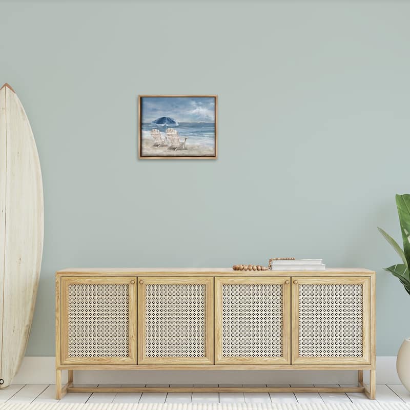 Stupell Serene Beach Chairs Framed Floater Canvas Wall Art Design by Carson Lyons
