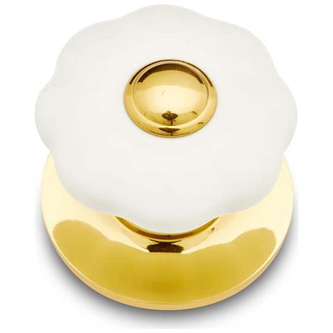 RK International CK-31-FLOWER Porcelain 1-1/4" Classic Flower Floral - Polished Brass / White