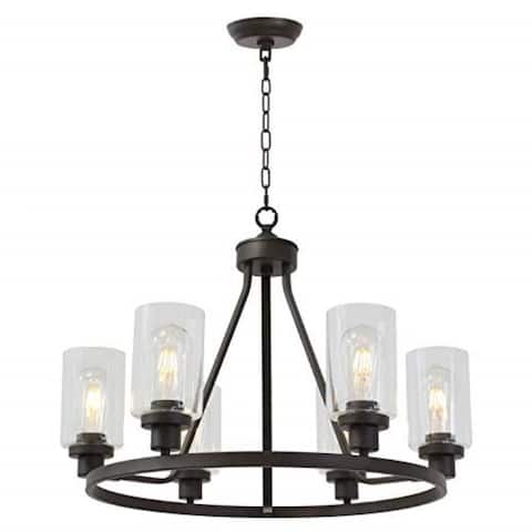 6 light island glass round chandelier with rubbed bronze finish
