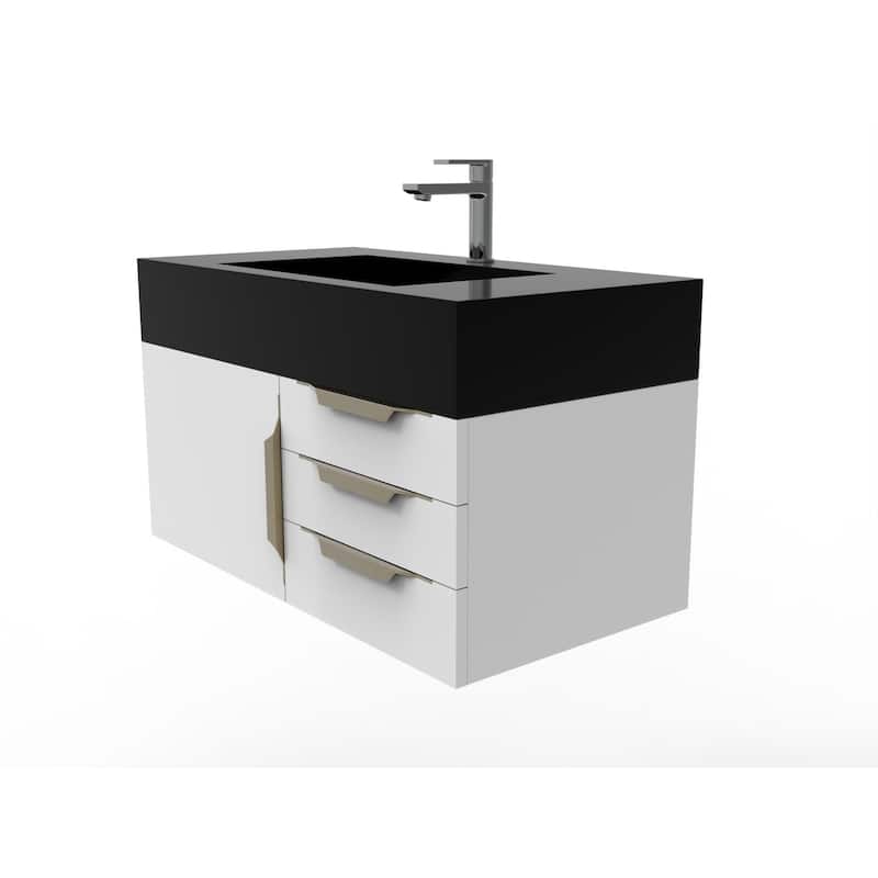 Nile 36" Wall Mounted Bathroom Vanity Set w/ Black Top
