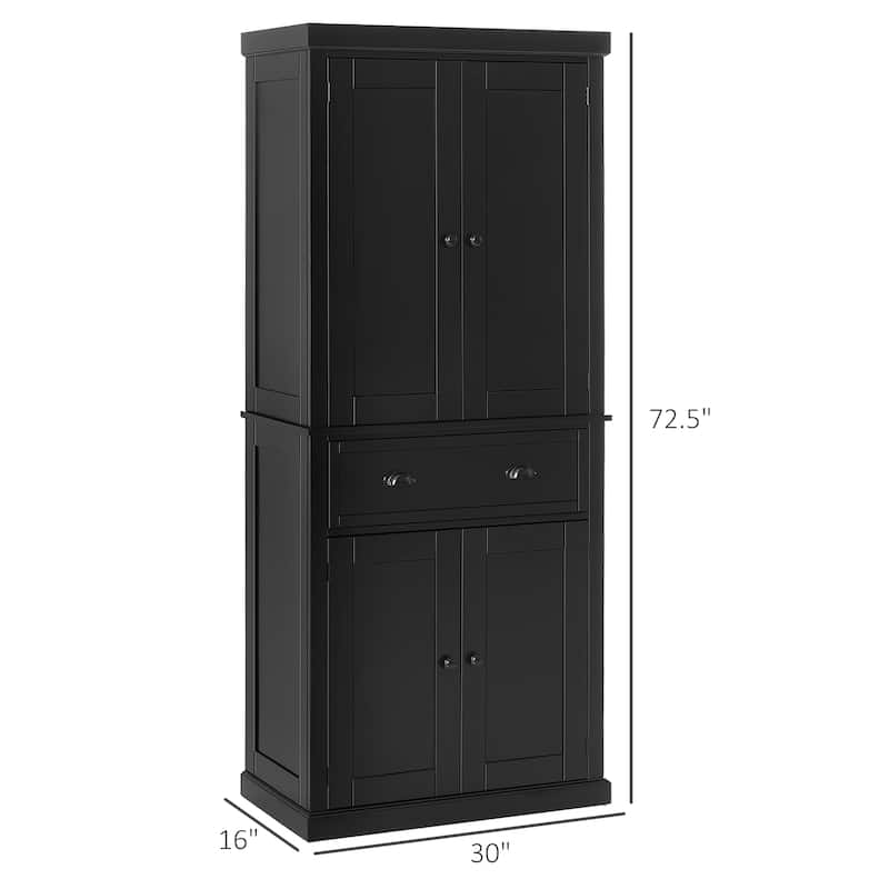 HOMCOM 72" Freestanding Kitchen Pantry Cabinet, Tall Storage Cabinet with 2 Door Cupboards, Drawer and Adjustable Shelves
