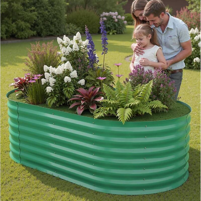 6x3x2ft 2Pcs Galvanized Raised Garden Bed Planter Boxes Outdoor, Green for Vegetables, Fruits, Flowers, Herbs - N/A
