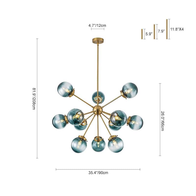 Ornate Glam 12-Light Sputnik Gradient Glass Globe Chandelier - 35.4 in