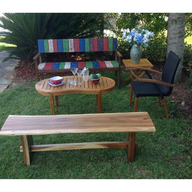 Chic Teak Suar Live Edge Slab Backless Bench approximately 118" long