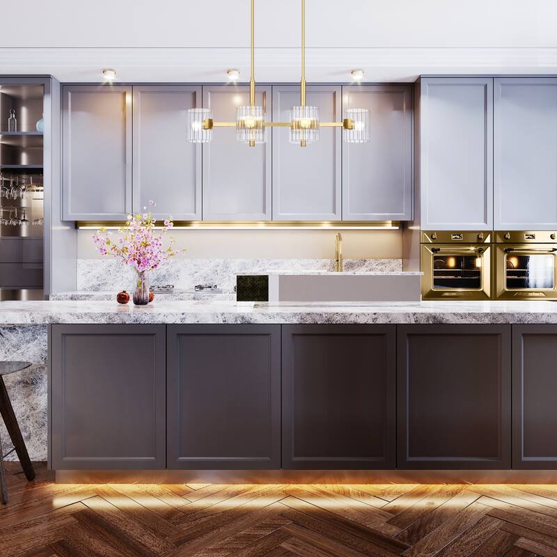 Aries 36 in. 6-Light Brushed Gold Transitional Island Pendant Light